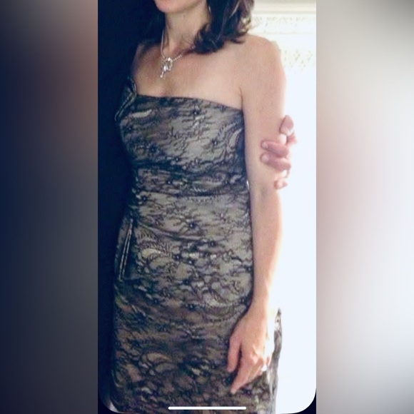 Black Lace/Nude Strapless Cocktail Mini Dress - Picture 5 of 8